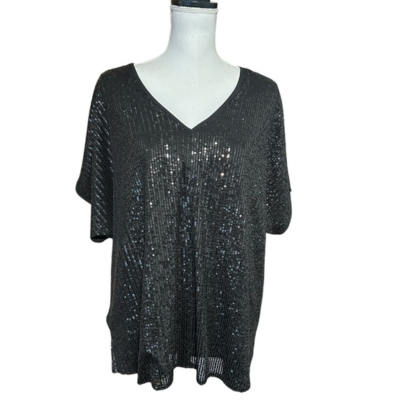 Savanna Jane Tops - Savanna Jane Womens Sequin Top Size 1X Black Glam Concert Festival Cowgirl